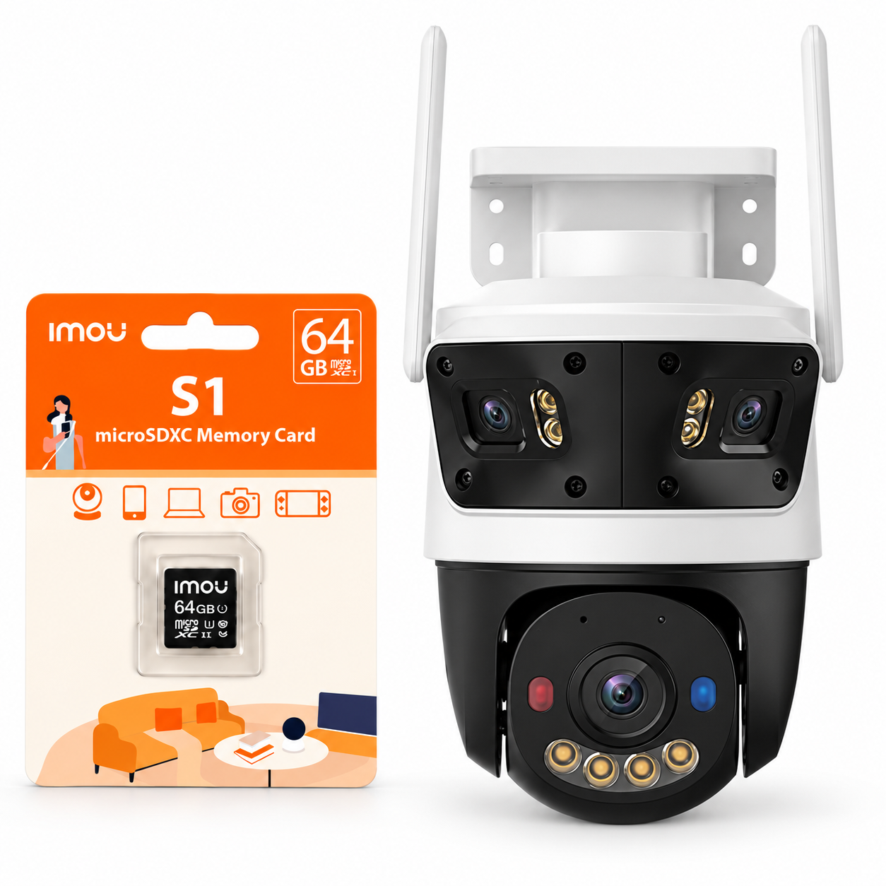 CAMARA IMOU CRUSIER TRIPLE LENS 11MP + MEMORIA MICRO SD 64 GB